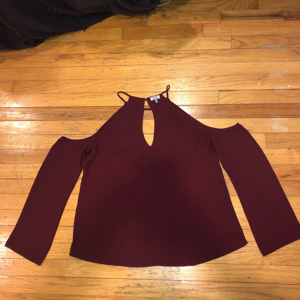 Tobi Maroon Shoulderless Chiffon Top